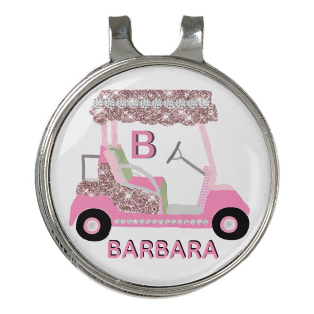 Fun Glitz Glam Rose Gold Golf Cart  Golf Hat Clip (Front)
