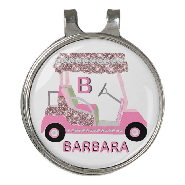 Fun Glitz Glam Rose Gold Golf Cart  Hat Clip (Front)