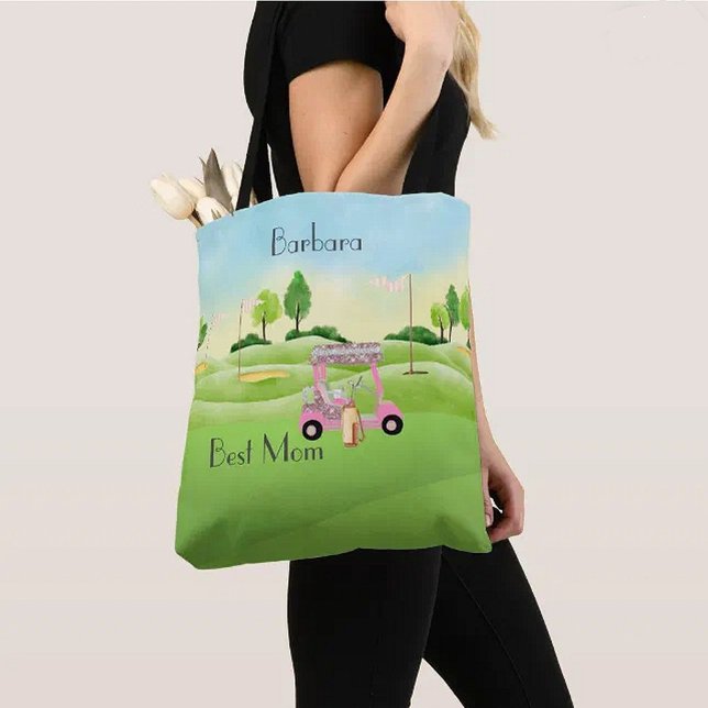 Fun Glitzy Golf Cart Best Mom Name Tote Bag (Creator Uploaded)