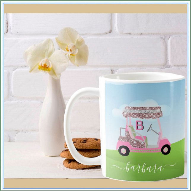 Fun Glitzy Golf Cart Course Personalize  Coffee Mug (Creator Uploaded)