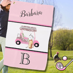 Fun Glitzy Golf Cart Monogram Name  Golf Towel
