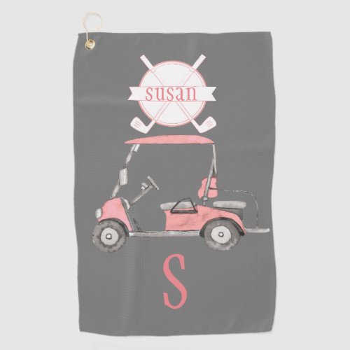 Fun Glitzy Golf Cart Monogram Name  Golf Towel