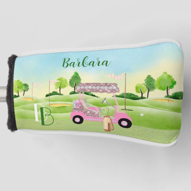 Fun Glitzy Golf Cart Monogram Name Putter  Golf Head Cover (Front)