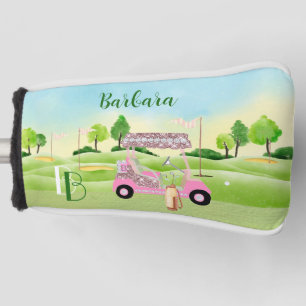 Fun Glitzy Golf Cart Monogram Name Putter  Head Cover