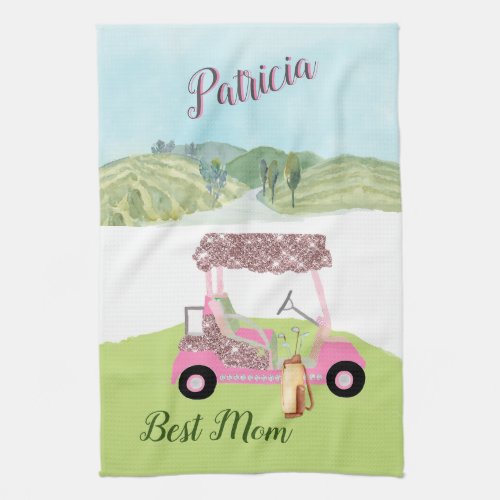Fun Glitzy Golf Cart Scenic Best Mom  Kitchen Towel