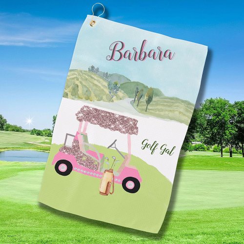 Fun Glitzy Golf Cart Scenic Personalized Two Color Golf Towel