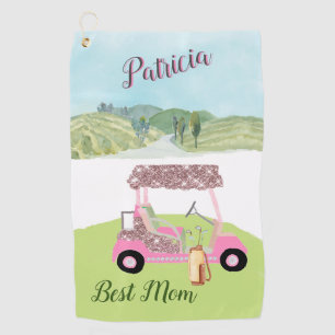Fun Glitzy Golf Cart Scenic Personalized Two Color Golf Towel
