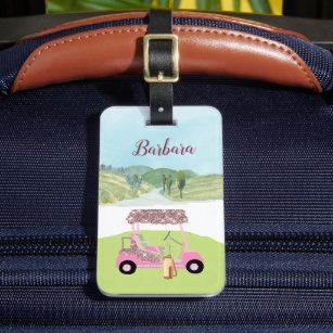 Fun Glitzy Scene Golf Player Cart Luggage Tag