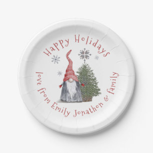 Fun Gnome Christmas Tree Name Happy Holidays Paper Plates