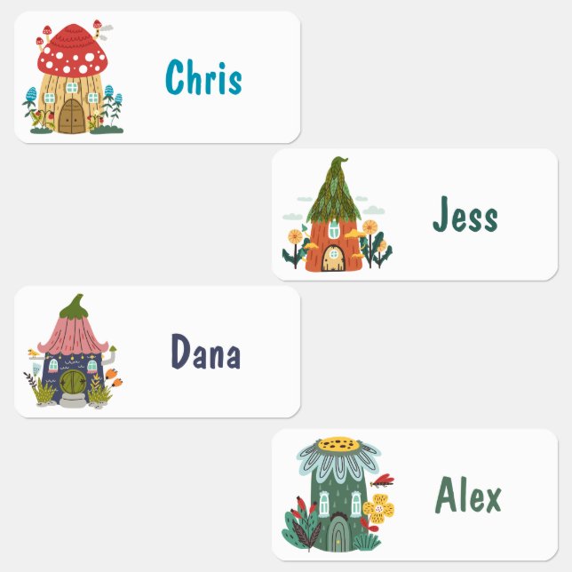 Fun gnome home houses flower mushroom personalized kids' labels (Group)