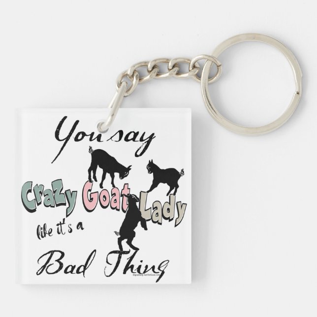 Fun Goat Lovers Crazy Goat Lady Keychain (Back)