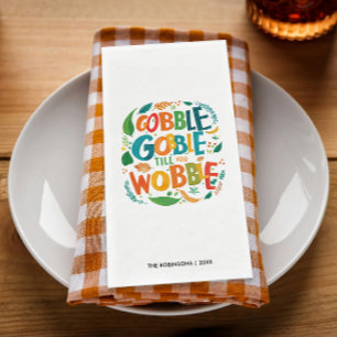 Fun Gobble Colorful Thanksgiving Autumn Typography Paper Guest Towels
