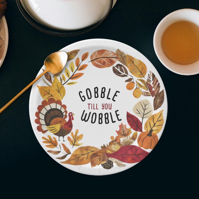 Fun Gobble Till You Wobble Thanksgiving Watercolor Paper Plates (Creator Uploaded)