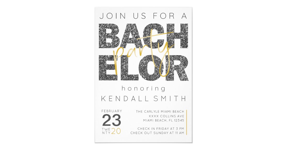 Fun Gold And Black Sparkle Bachelor Party Invitation Zazzle Com