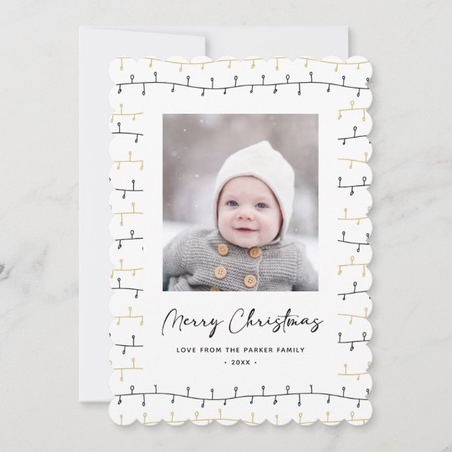 Fun Gold Black Christmas Ornaments Simple White Holiday Card (Front)