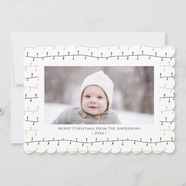 Fun Gold Black Christmas Ornaments Simple White Holiday Card (Front)