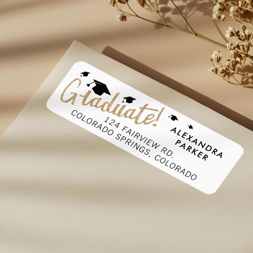 Fun Gold  Black Flying Grad Caps Graduation Label