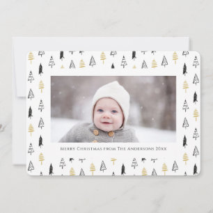 Fun Gold Black Pine Tree Minimalist Christmas Holiday Card