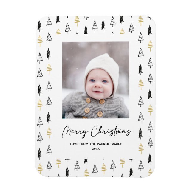 Fun Gold Black Pine Tree Minimalist Christmas Magnet (Vertical)