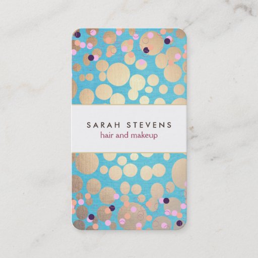 Customizable Gold Circles &amp; Colorful Confetti Beauty Salon 2 Business Card Templates