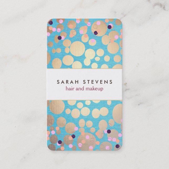 Fun Gold Circles & Colorful Confetti Pattern Business Card (Front)