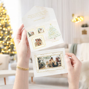 Fun Gold Doodle Frame Peace on Earth 3-Photo Foil All In One Invitation