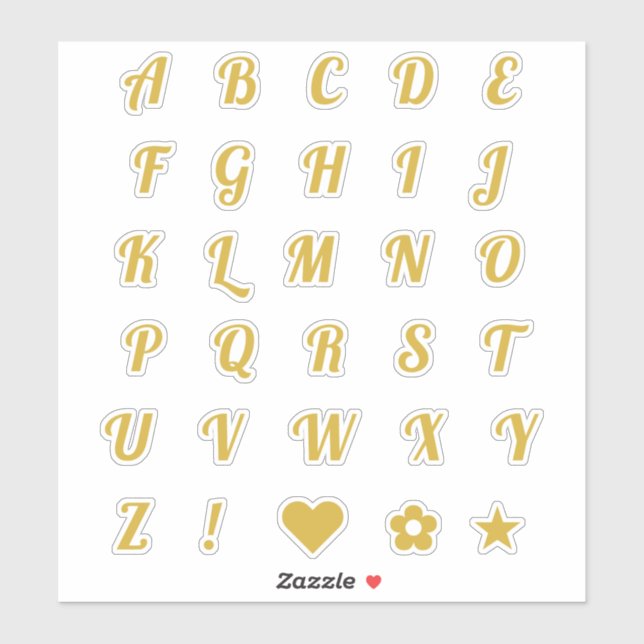 Fun Gold Font Alphabet Initial Monogram Letters Sticker (Sheet)