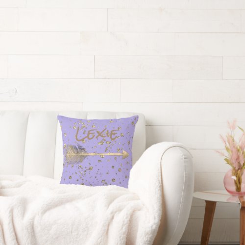 Fun Gold  Glitter Drops on Lavender Personalized  Throw Pillow