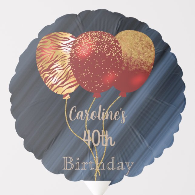 Fun Gold & Glitter Red Balloons Birthday (Front)