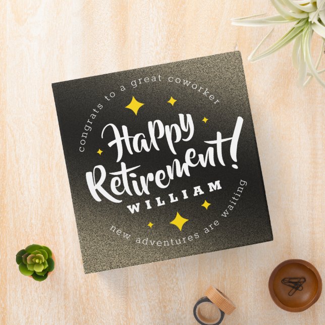 Fun Gold Glitter Stars Retirement New Adventures 3 Ring Binder (In Situ)