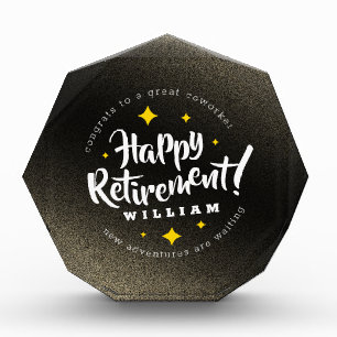 Fun Gold Glitter Stars Retirement New Adventures Acrylic Award