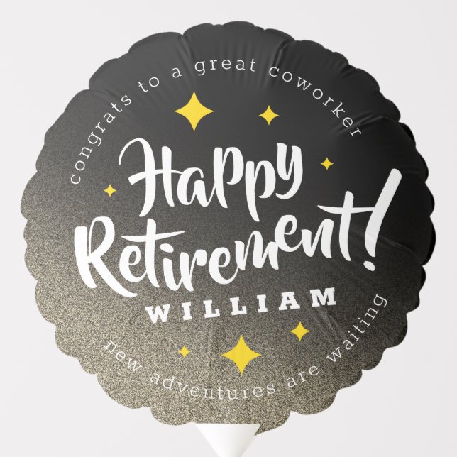 Fun Gold Glitter Stars Retirement New Adventures Balloon (Front)
