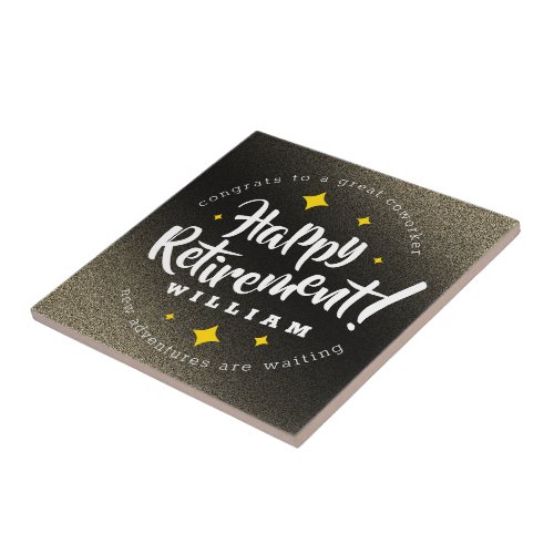 Fun Gold Glitter Stars Retirement New Adventures Ceramic Tile