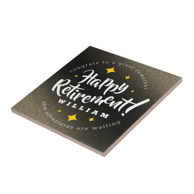 Fun Gold Glitter Stars Retirement New Adventures Ceramic Tile (Side)