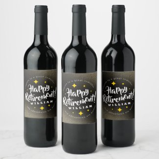 Fun Gold Glitter Stars Retirement New Adventures Champagne Label