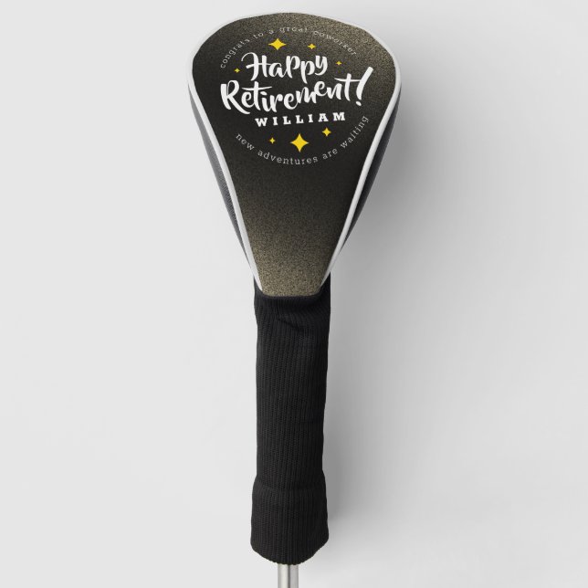 Fun Gold Glitter Stars Retirement New Adventures Golf Head Cover (Front)