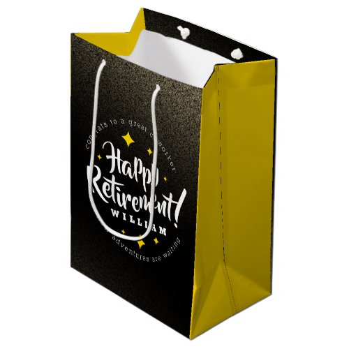 Fun Gold Glitter Stars Retirement New Adventures Medium Gift Bag