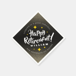 Fun Gold Glitter Stars Retirement New Adventures Napkins