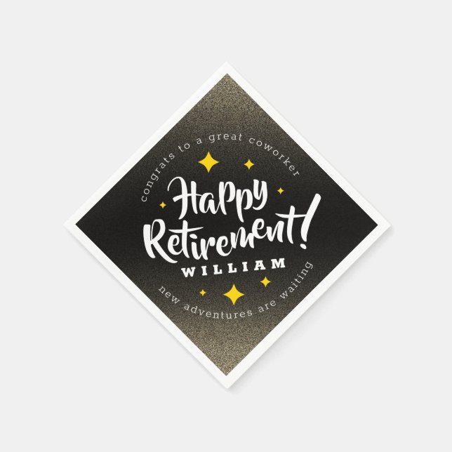 Fun Gold Glitter Stars Retirement New Adventures Napkins (Corner)