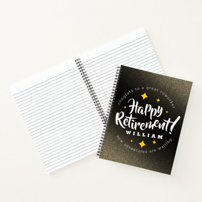 Fun Gold Glitter Stars Retirement New Adventures Notebook (Inside)