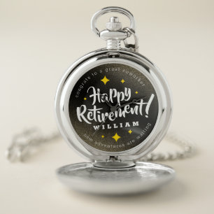 Fun Gold Glitter Stars Retirement New Adventures Pocket Watch