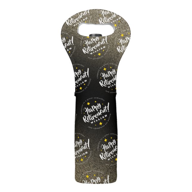 Fun Gold Glitter Stars Retirement New Adventures Wine Bag (Front)