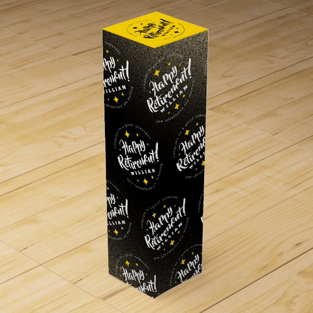 Fun Gold Glitter Stars Retirement New Adventures Wine Box (Front)
