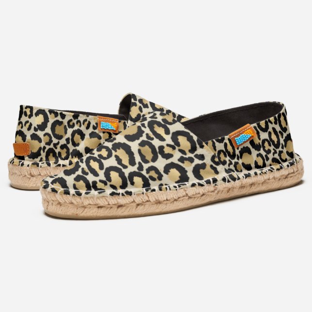 Fun Gold Leopard Spots Fur Espadrilles (Angled)