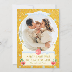 Fun Gold Merry Christmas Snow Globe Photo Card