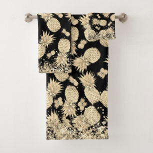 Fun Gold Pineapples with Gold Glitter Bath Towel Set