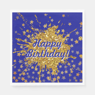 Fun gold pink sparkle glitter graffiti paint stars napkins