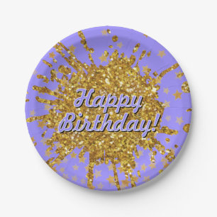 Fun gold pink sparkle glitter graffiti paint stars paper plates