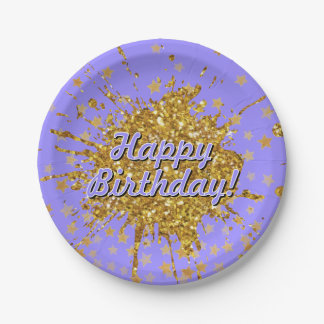 Fun gold pink sparkle glitter graffiti paint stars paper plates