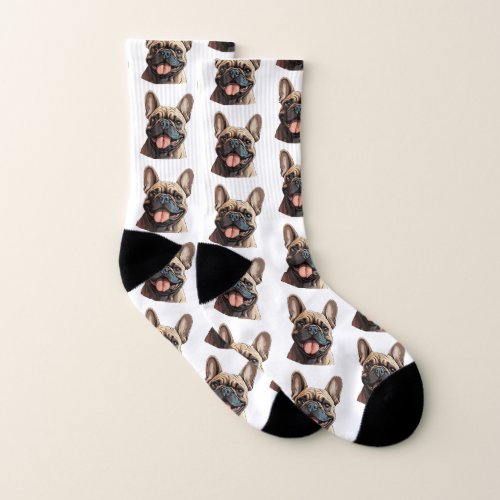 Fun Gold Smiling French Bulldog Face Pattern Socks